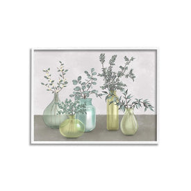 Plants In Vases Neutral Gray Design 24"x30" Oversized White Framed Giclee Texturized Art