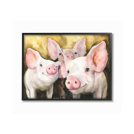 Baby Pigs Animal Yellow Watercolor Painting 16"x20" Oversized Black Framed Giclee Texturized Art