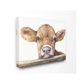 Cute Baby Cow Animal Watercolor Painting 16"x20" Stretched Canvas Wall Art
