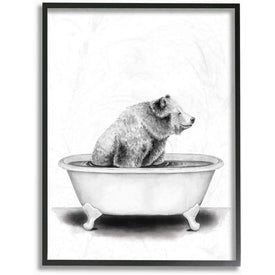 Bear In A Tub Funny Animal Bathroom Drawing 16"x20" Oversized Black Framed Giclee Texturized Art