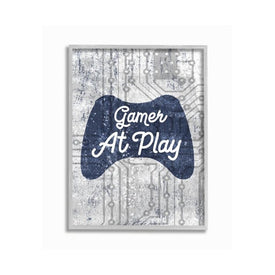 Gamer at Play Quote Video Game Technology Boys 24"x30" Oversized Rustic Gray Framed Giclee Texturized Art