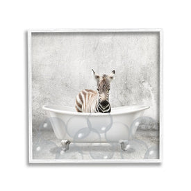 Baby Zebra Bath Time Cute Animal Design 17"x17" White Framed Giclee Texturized Art
