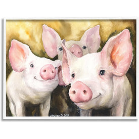 Baby Pigs Animal Yellow Watercolor Painting 16"x20" White Framed Giclee Texturized Art