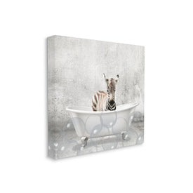 Baby Zebra Bath Time Cute Animal Design 17"x17" Stretched Canvas Wall Art