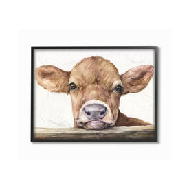 Cute Baby Cow Animal Watercolor Painting 16"x20" Oversized Black Framed Giclee Texturized Art