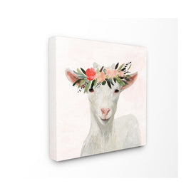 Springtime Flower Crown Baby Goat 30"x30" XL Stretched Canvas Wall Art