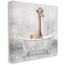 Baby Giraffe Bath Time Cute Animal Design 24"x24" Oversized Stretched Canvas Wall Art