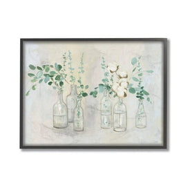 Plants In Vases Neutral Gray Design 11"x14" Black Framed Giclee Texturized Art