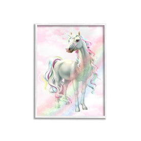 Unicorn Rainbow Clouds Pink Children's Dream Fantasy 16"x20" White Framed Giclee Texturized Art