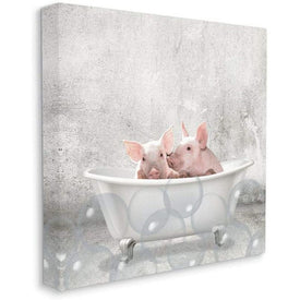 Baby Piglets Bath Time Cute Animal Design 17"x17" Stretched Canvas Wall Art