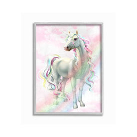 Unicorn Rainbow Clouds Pink Children's Dream Fantasy 24"x30" Oversized Rustic Gray Framed Giclee Texturized Art