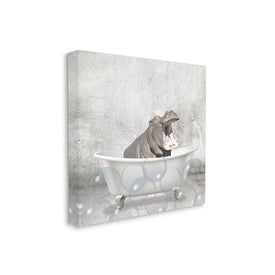 Baby Hippo Bath Time Cute Animal Design 17"x17" Stretched Canvas Wall Art