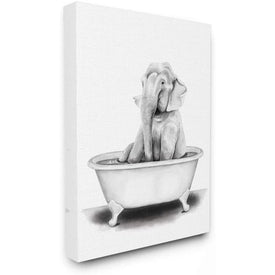 Elephant In A Tub Funny Animal Bathroom Drawing 24"x30" Oversized Stretched Canvas Wall Art