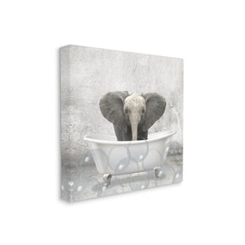 Baby Elephant Bath Time Cute Animal Design 17"x17" Stretched Canvas Wall Art