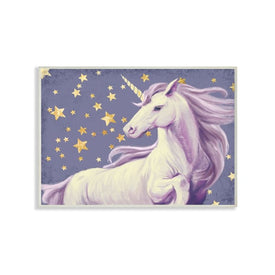 Purple Unicorn in Starry Night Sky Space Fantasy 10"x15" Wall Plaque Art