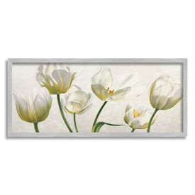 Soft White Blooming Tulip Petals Floral Details 10"x24" Rustic Gray Framed Giclee Texturized Art