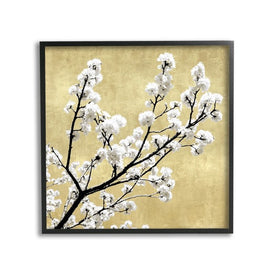 Top of Cherry Blossom Tree Over Neutral Tan 17"x30" Black Framed Giclee Texturized Art