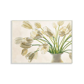 Tranquil White Tulip Bouquet in Country Vase 13"x19" Oversized Wall Plaque Art