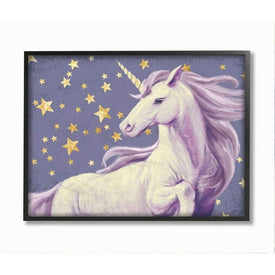 Purple Unicorn in Starry Night Sky Space Fantasy 24"x30" XXL Black Framed Giclee Texturized Art