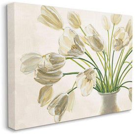 Tranquil White Tulip Bouquet in Country Vase 24"x30" Oversized Stretched Canvas Wall Art