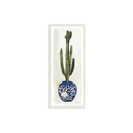 Cactus in Blue Ornate Vase Succulent Still Life 7"x17" Wall Plaque Art