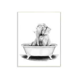 Elephant In A Tub Funny Animal Bathroom Drawing 13"x19" Oversized Wall Plaque Art