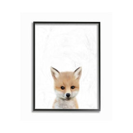 Baby Fox Animal Kids Painting 11"x14" Black Framed Giclee Texturized Art