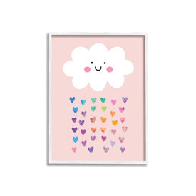 Raining Rainbow Hearts with Happy Cloud 24"x30" Oversized White Framed Giclee Texturized Art