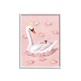 Nursery Swan Baby Princess Pink Floral Lake 11"x14" White Framed Giclee Texturized Art