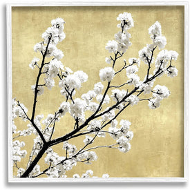 Top of Cherry Blossom Tree Over Neutral Tan 12"x12" White Framed Giclee Texturized Art