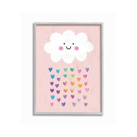 Raining Rainbow Hearts with Happy Cloud 24"x30" Oversized Rustic Gray Framed Giclee Texturized Art