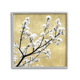 Top of Cherry Blossom Tree Over Neutral Tan 12"x12" Rustic Gray Framed Giclee Texturized Art