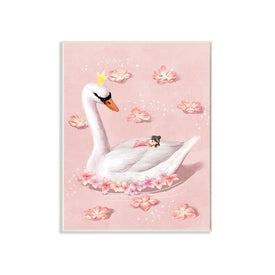 Nursery Swan Baby Princess Pink Floral Lake 13"x19" Oversized Wall Plaque Art