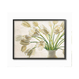Tranquil White Tulip Bouquet in Country Vase 24"x30" XXL Black Framed Giclee Texturized Art