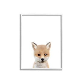 Baby Fox Animal Kids Painting 24"x30" Oversized White Framed Giclee Texturized Art