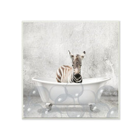 Baby Zebra Bath Time Cute Animal Design 12"x12" Wall Plaque Art