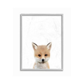 Baby Fox Animal Kids Painting 24"x30" Oversized Rustic Gray Framed Giclee Texturized Art
