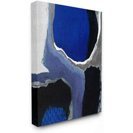 Abstract Masculine Cobalt Blue Gray Black Design 16"x20" Stretched Canvas Wall Art
