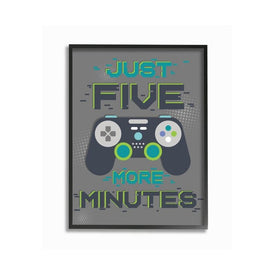 Just Five More Minutes Kid's Video Game Phrase 24"x30" XXL Black Framed Giclee Texturized Art