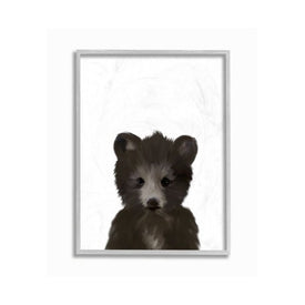Baby Black Bear Animal Kids Painting 16"x20" Oversized Rustic Gray Framed Giclee Texturized Art