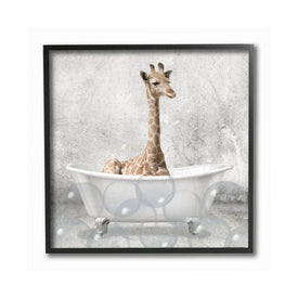 Baby Giraffe Bath Time Cute Animal Design 12"x12" Wall Plaque Art