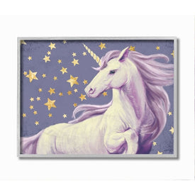 Purple Unicorn in Starry Night Sky Space Fantasy 16"x20" Oversized Rustic Gray Framed Giclee Texturized Art