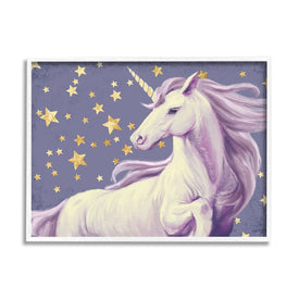 Purple Unicorn in Starry Night Sky Space Fantasy 16"x20" White Framed Giclee Texturized Art