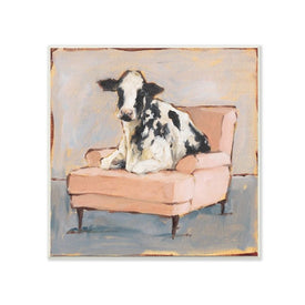 Sweet Baby Calf on a Pink Couch Neutral Color Painting 12"x12" Wall Plaque Art