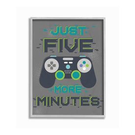 Just Five More Minutes Kid's Video Game Phrase 16"x20" Oversized Rustic Gray Framed Giclee Texturized Art