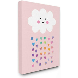 Raining Rainbow Hearts with Happy Cloud 16"x20" Stretched Canvas Wall Art