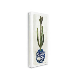 Cactus in Blue Ornate Vase Succulent Still Life 17"x40" XL Stretched Canvas Wall Art