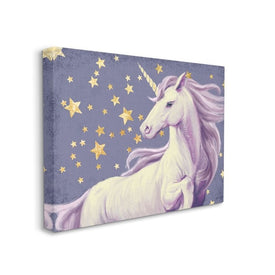 Purple Unicorn in Starry Night Sky Space Fantasy 16"x20" Stretched Canvas Wall Art