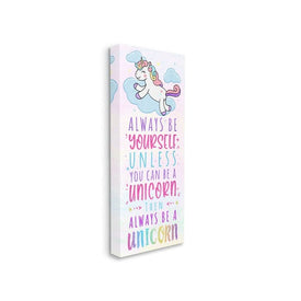 Always Be Yourself or a Unicorn Quote Kid's Pink Design 13"x30" Oversized Stretched Canvas Wall Art