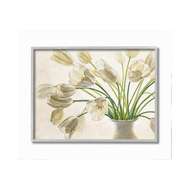 Tranquil White Tulip Bouquet in Country Vase 24"x30" Oversized Rustic Gray Framed Giclee Texturized Art